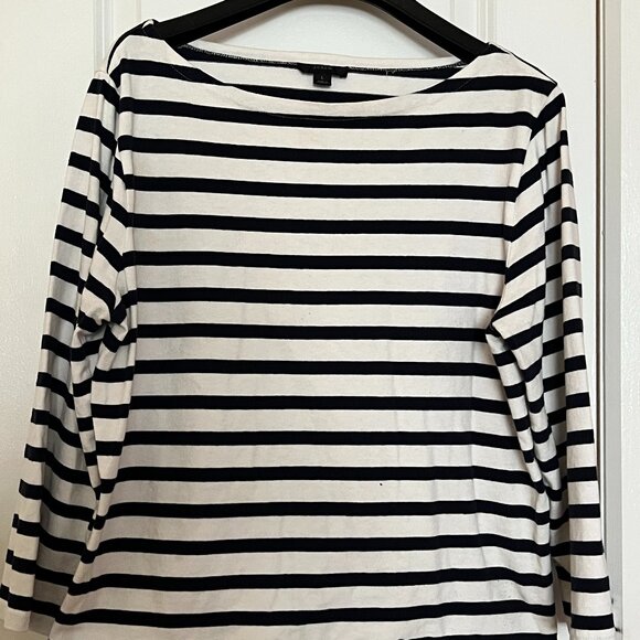 J. Crew Classic Navy&White horizontal striped 3/4 sleeve cotton shirt size L - Picture 1 of 3